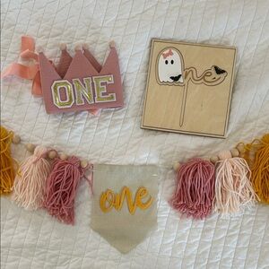 Pink and Yellow First Birthday Decor Set